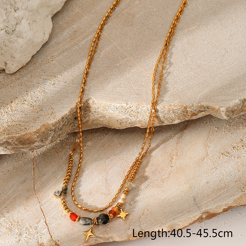 Wholesale Multi-Layered Colorful Natural Stone Titanium Steel Pendant Necklace