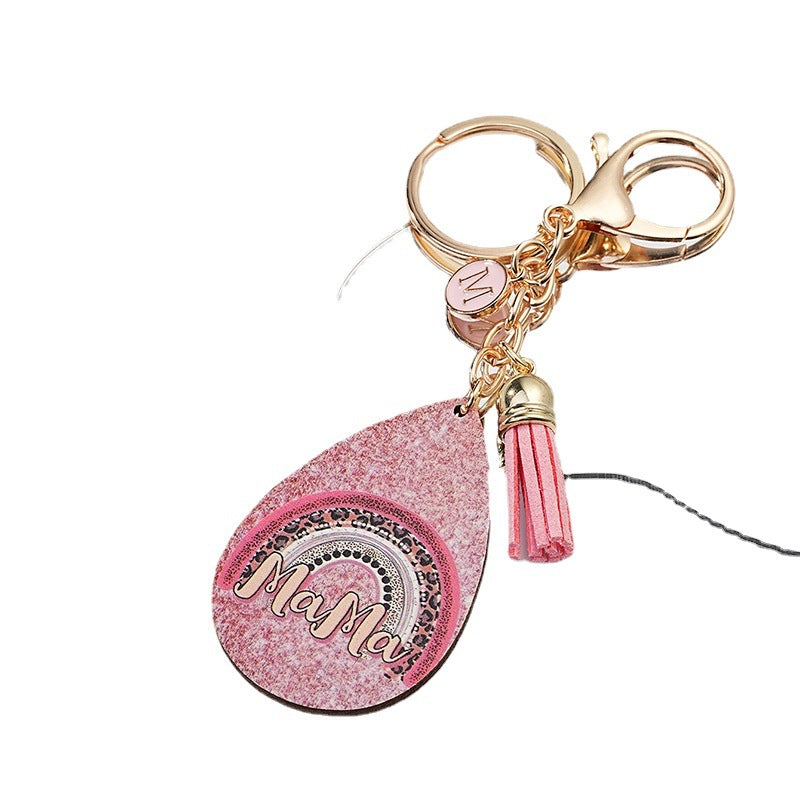 Wholesale Pink Leopard Pattern Arched Rainbow Keychain Pendant Mother's Day Gift Car Bag Keychain Pendant ACC-KC-HuiWen006
