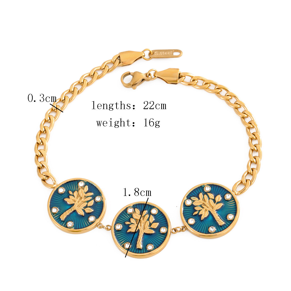 Wholesale  stainless steel round tree of life enamel  bracelet