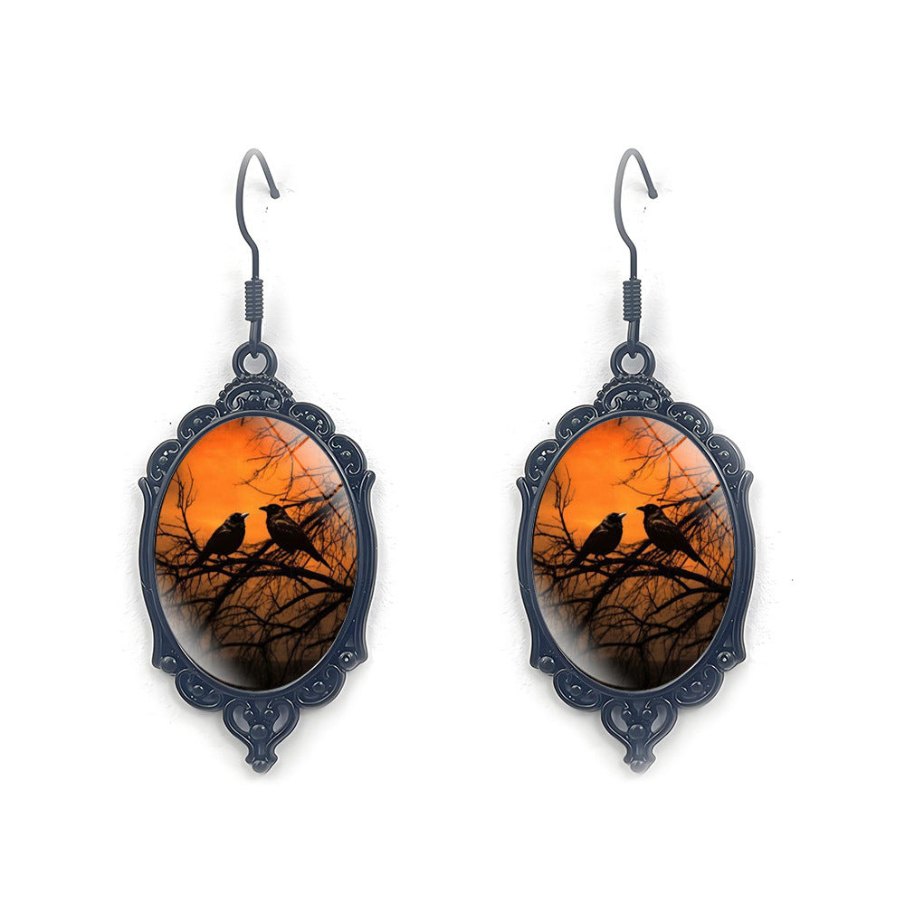 Wholesale Halloween Dark Series Oval Pendant Earrings