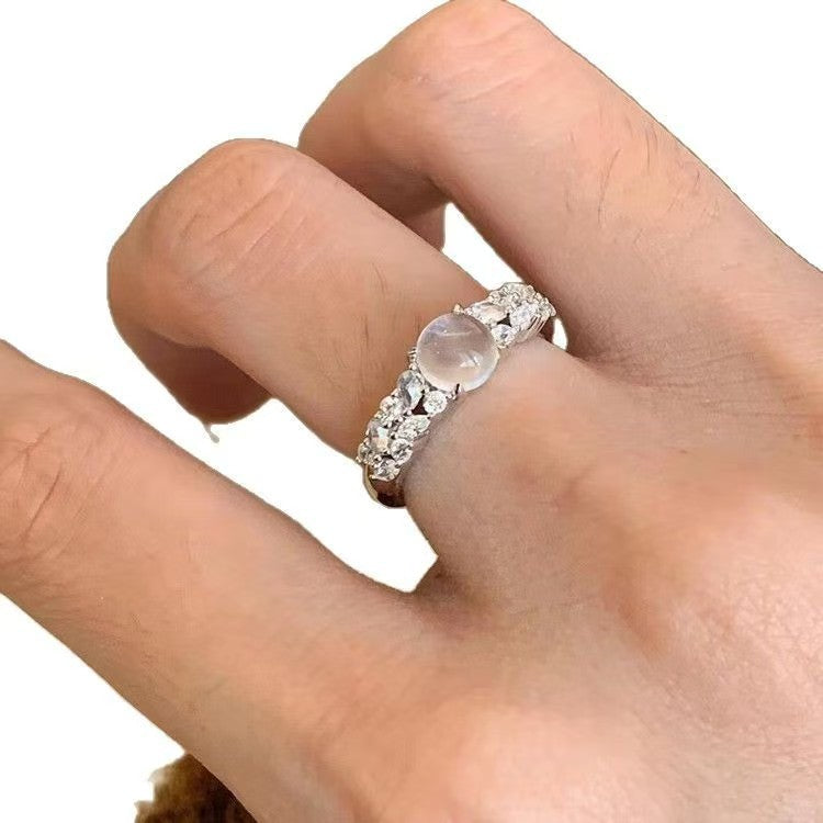 Wholesale New Chinese Style Imitation Moonstone Ring For Women Geometric Adjustable Fashion Jewelry Accessory Chic Gift For Everyday Wear