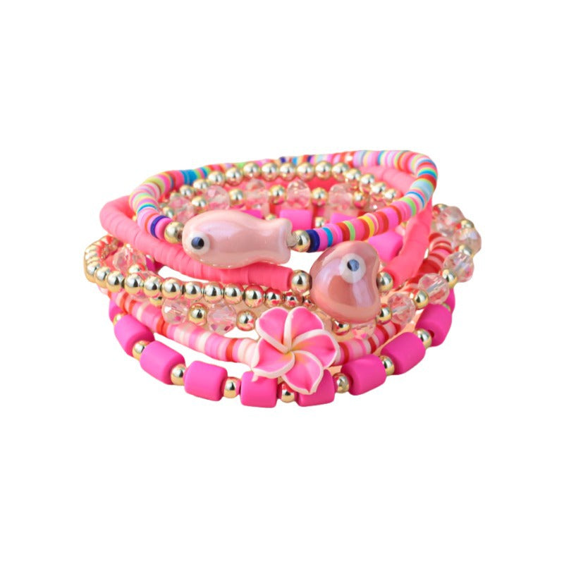 Wholesale Flower polymer clay set handmade beaded rainbow bracelet Clay Bead bracelet