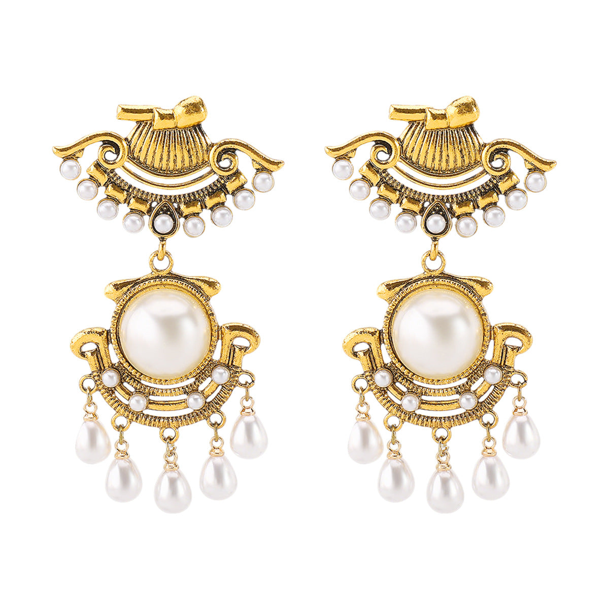 Wholesale Creative Retro Palace Style Alloy Earrings Pearl Earrings