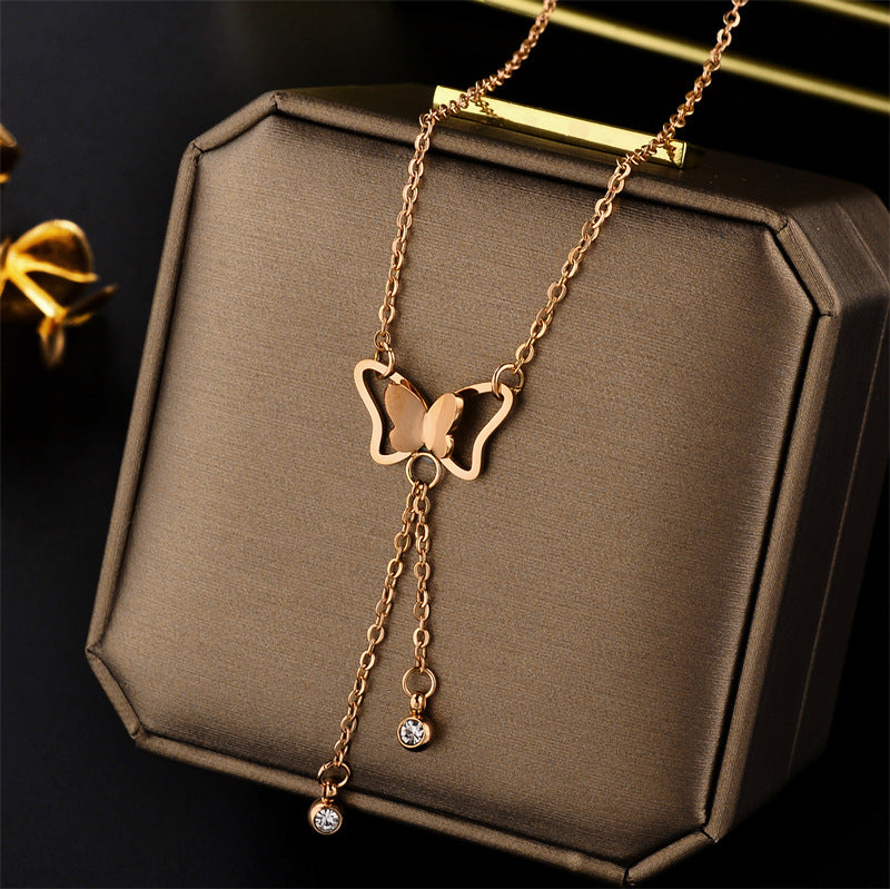 Wholesale Hollow three-dimensional butterfly titanium steel necklace