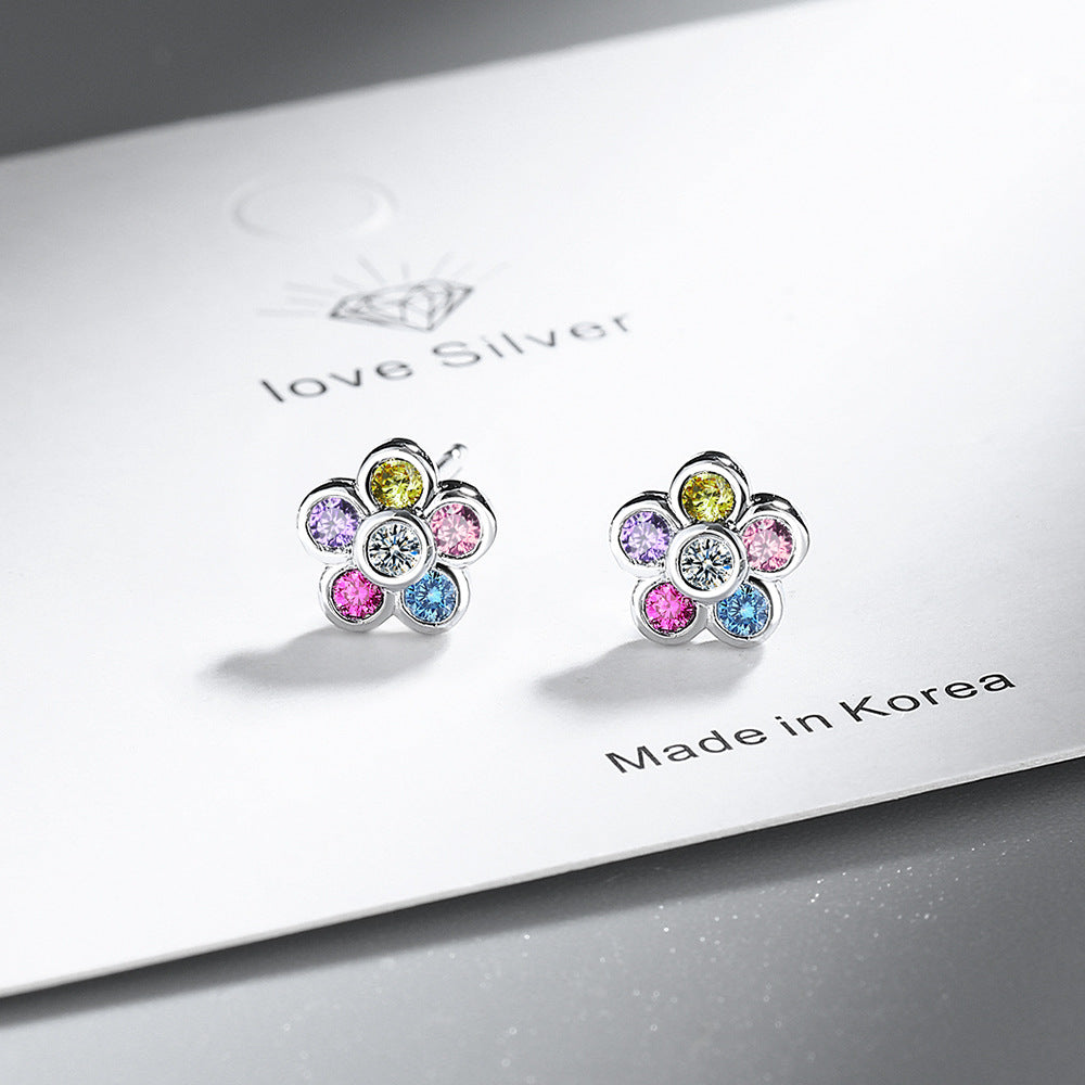 Wholesale Rainbow Flower Zircon Earrings