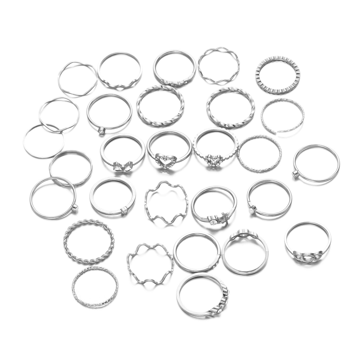 Wholesale Diamond-Encrusted Heart Wave Ring