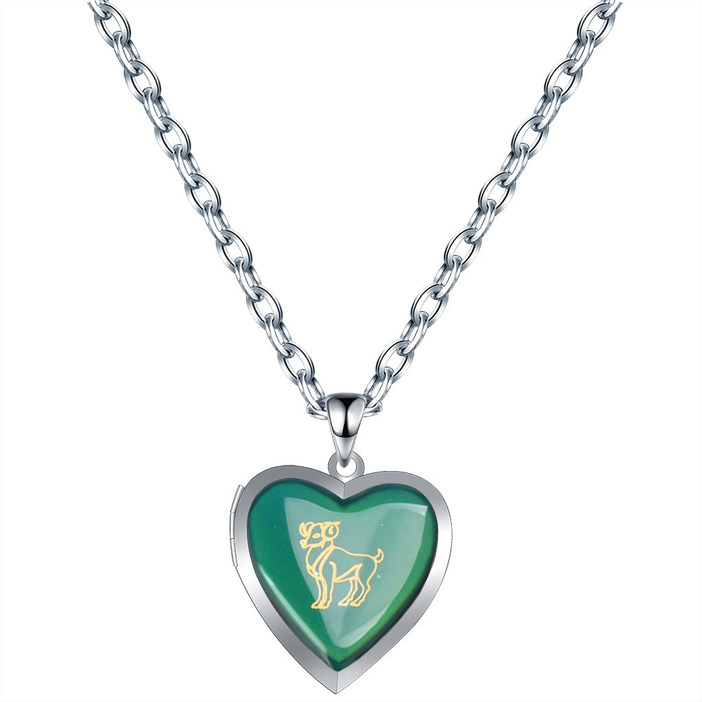 Wholesale Sweet Love Twelve Constellations Thermochromic Necklace Stainless Steel O-Line Chain ACC-NE-Hour001