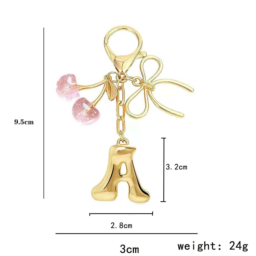 Wholesale Metal Cherry Letter Keychain Cute Pink Glitter Pendant For Bag Car Keys Everyday Chic Gift