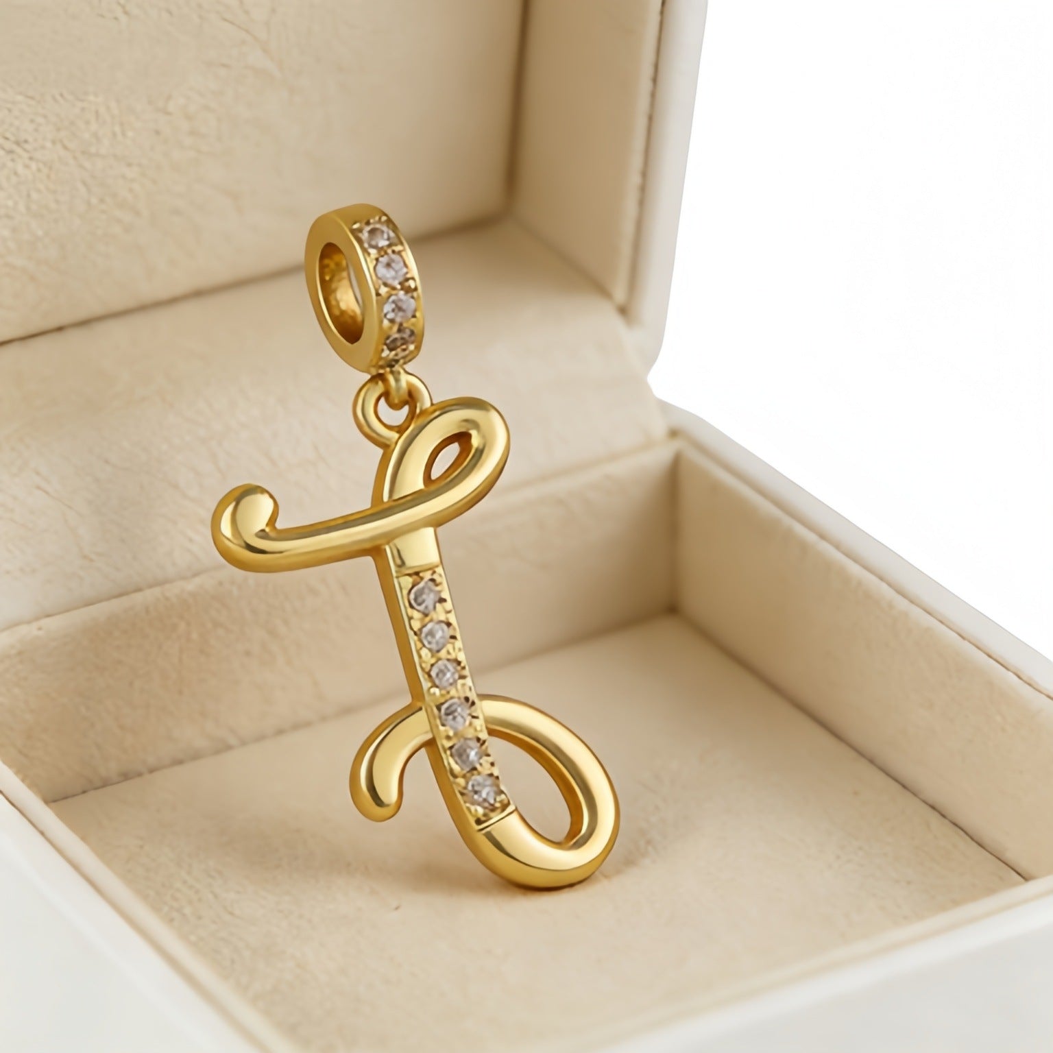 Wholesale Gold Plated Copper Letter Pendant with Zircon,  Pan Style DIY Necklace Accessory