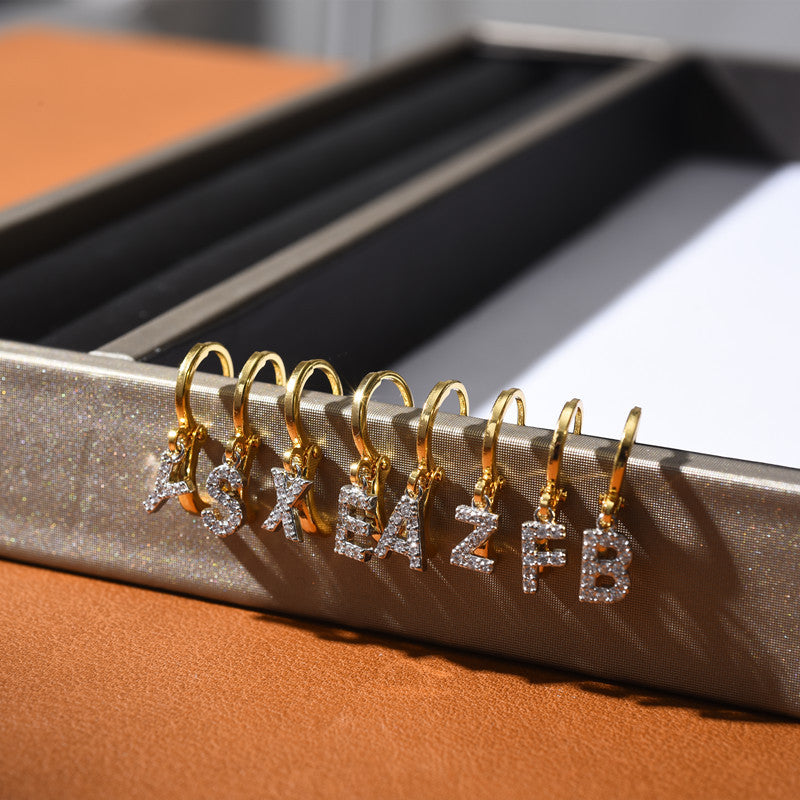 Wholesale 26 English Letters Diamond Gold and Silver Color Matching Earrings ACC-ES-XinDong001
