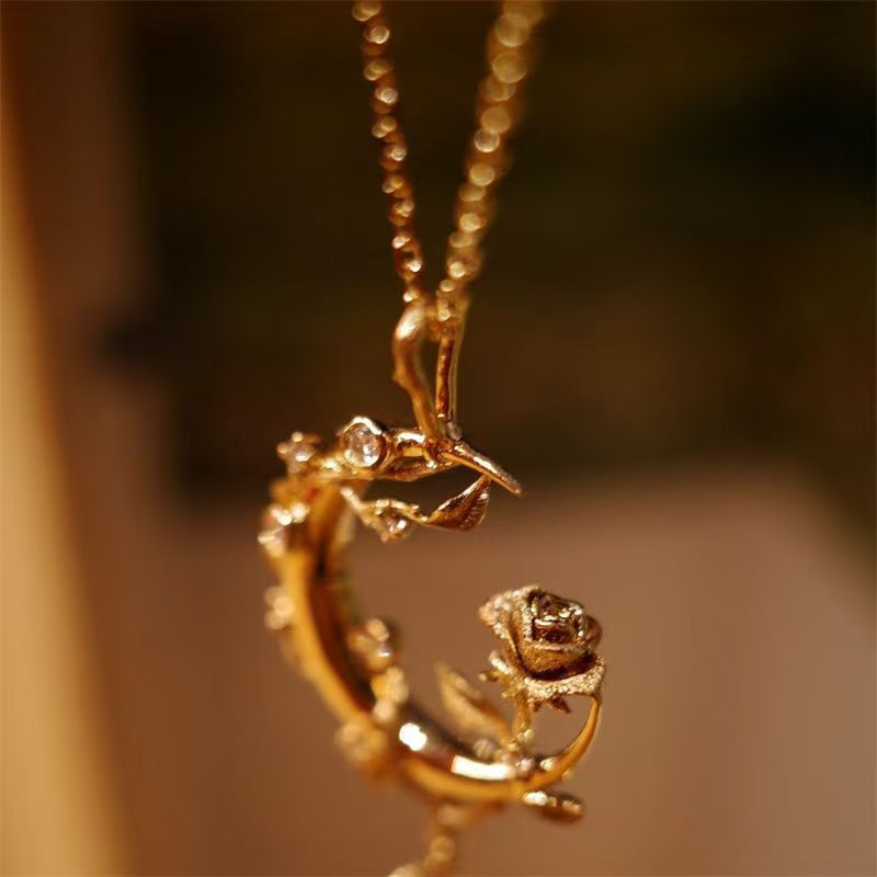 Wholesale Rose on the Moon Diamond Clavicle Chain  Necklace