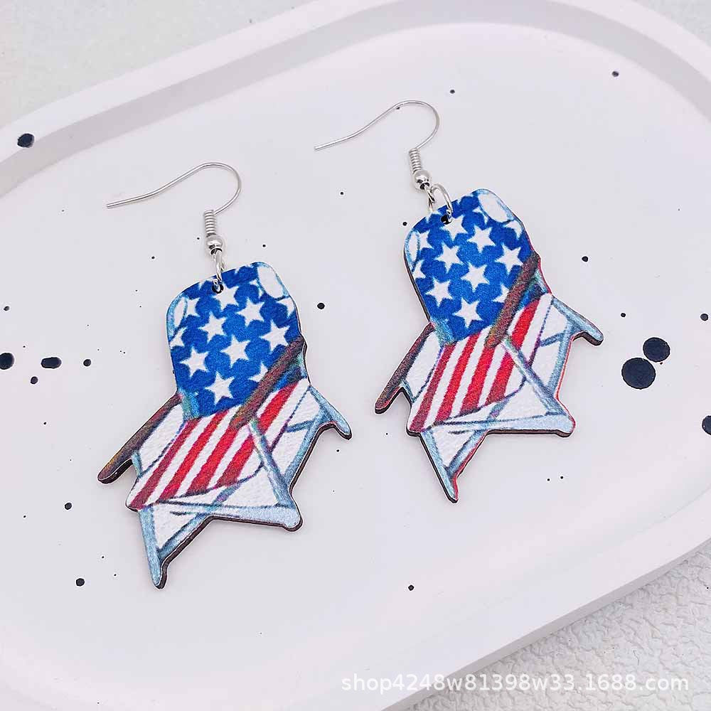 Wholesale Independence Day Earrings Pentagram Ice Cream Print Wooden Earrings ACC-ES-SuSheng002
