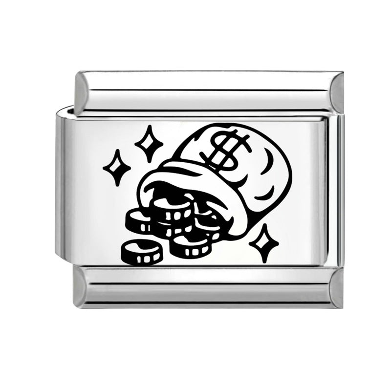 Wholesale 9mm Italian Charm Starter Bracelets DIY Black and White Heart Stainless Steel Composable Bracelet