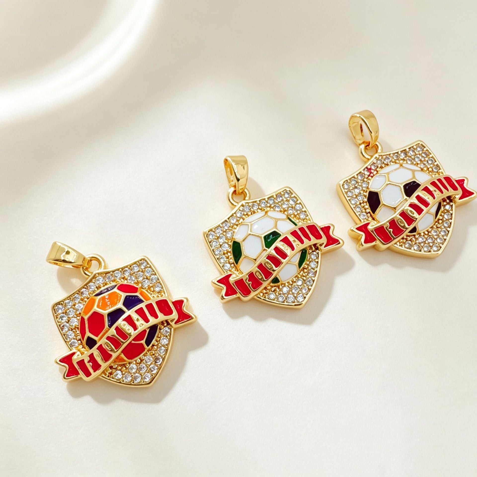 Wholesale Soccer Football Drop Pendant Gold Tone Enamel Charm Car Key Accessory Gift