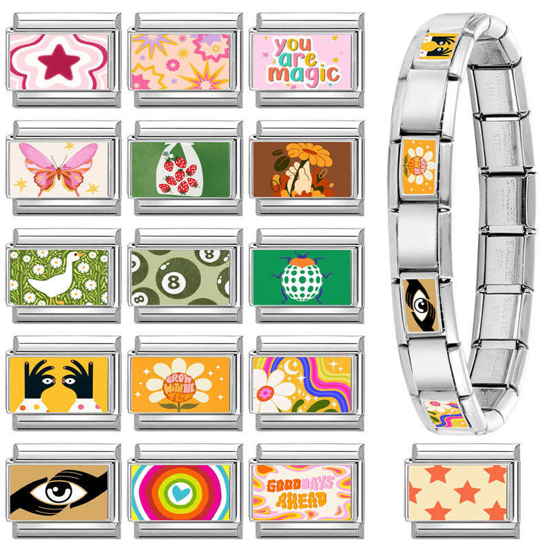 Wholesale 9mm Italian Charm Starter Bracelets DIY Colorful Single Section Creative Stainless Steel Composable Bracelet