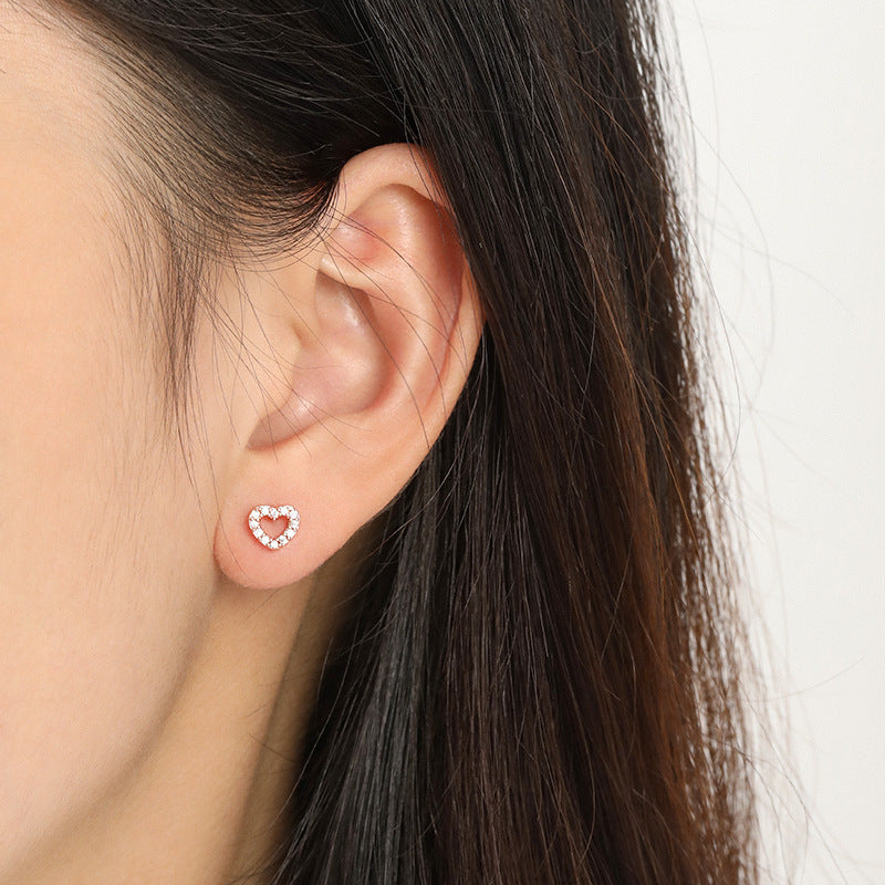 Wholesale  18K Peach Heart Full Diamond Micro Earrings