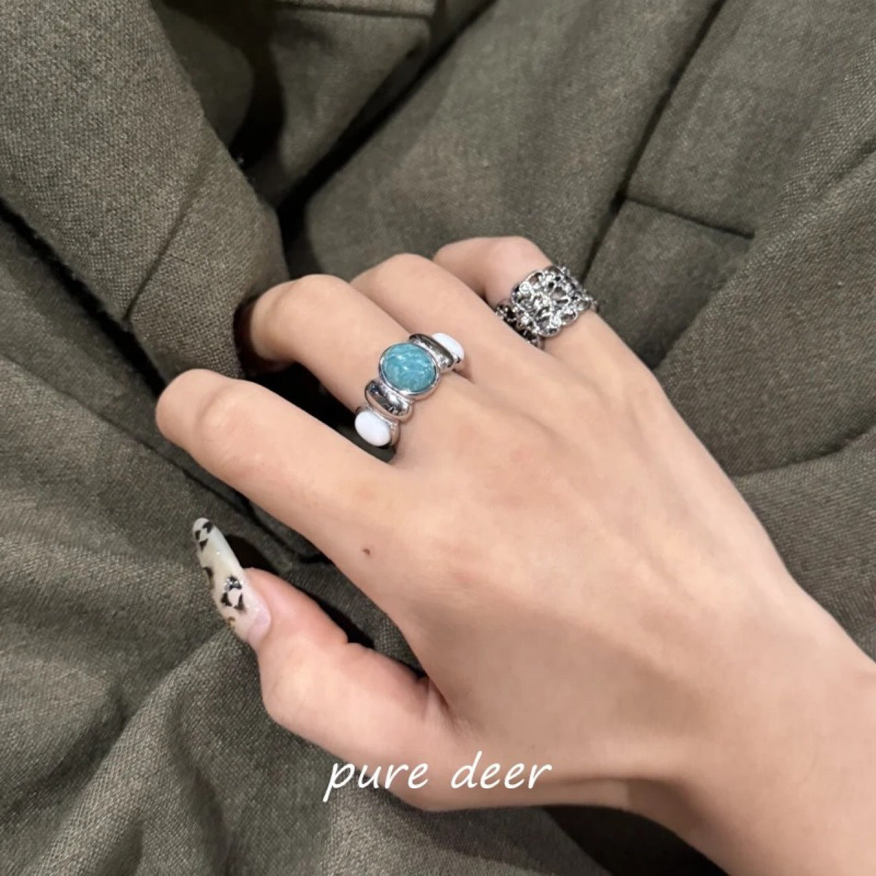 Wholesale  Ancient Turquoise Inlaid Ring Light Luxury Ring