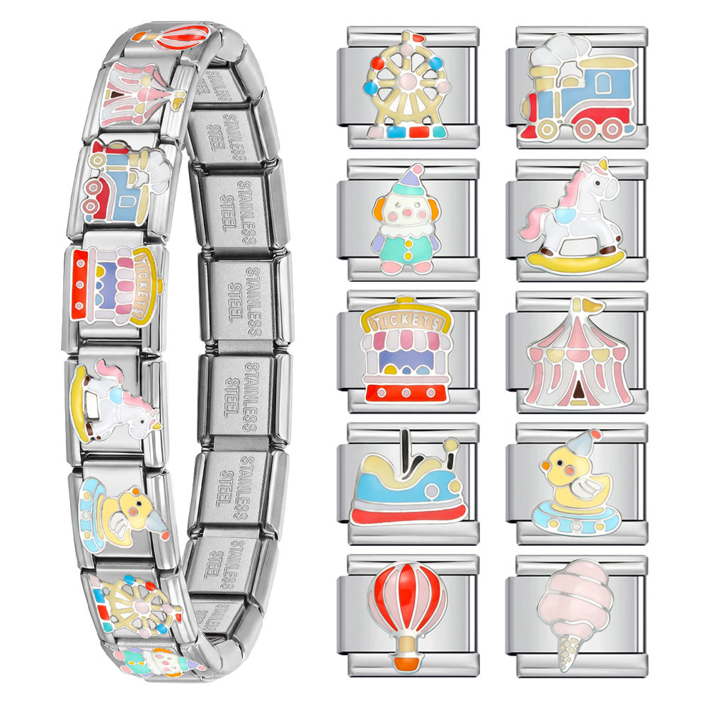 Wholesale Stainless Steel Electroplated Amusement Park Theme DIY Elastic Modular Bracelet Fashion Accessory