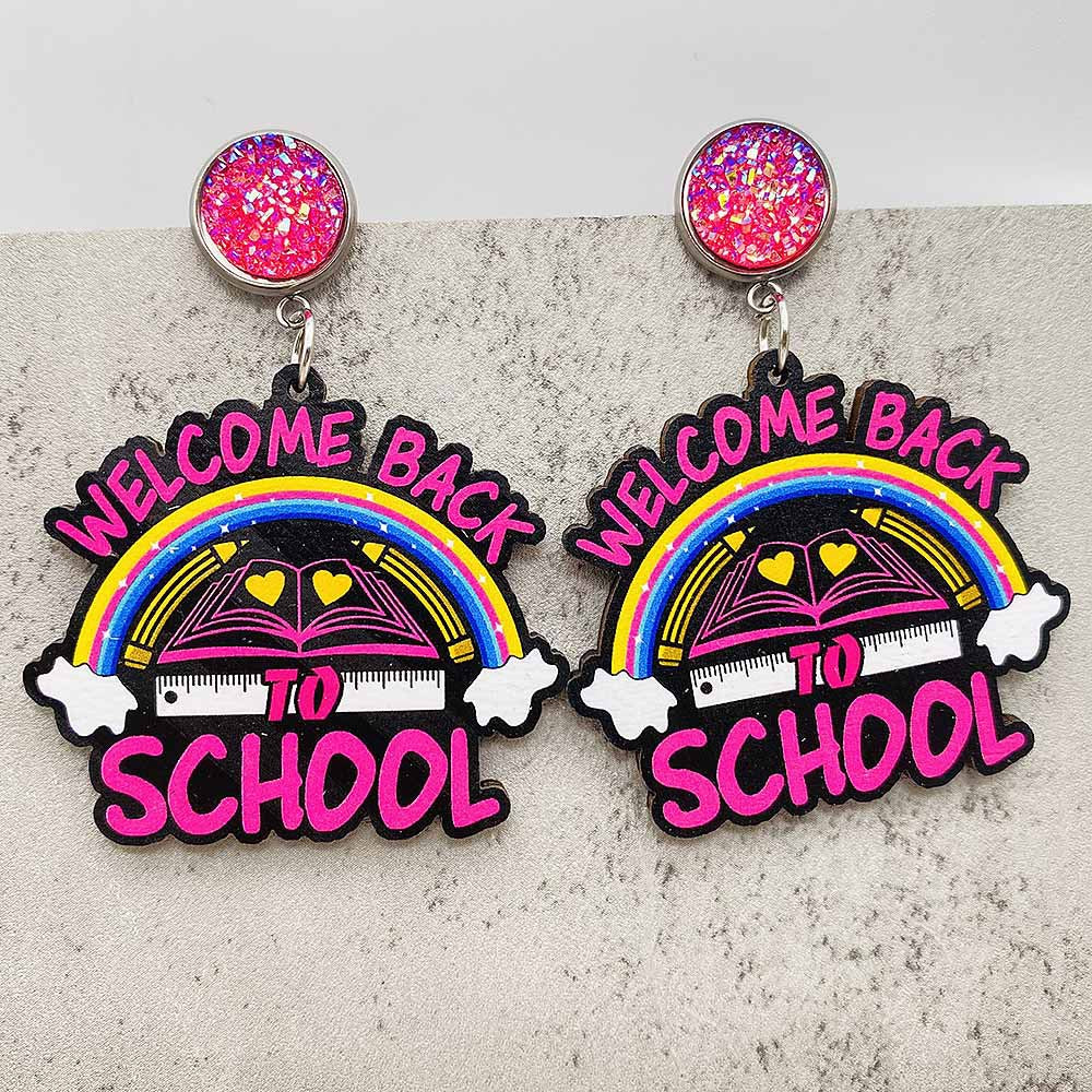 Wholesale Teacher' s Day Wooden Book Earrings