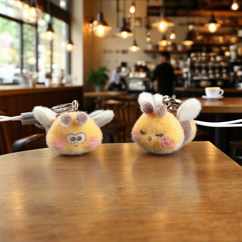 Wholesale Flocking cute cartoon bee keychain