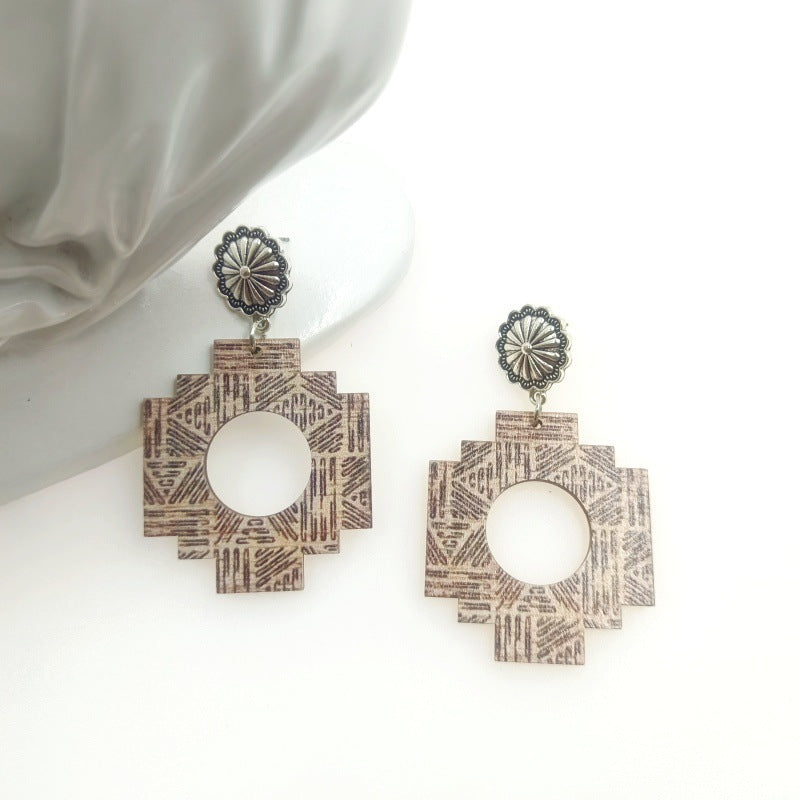 Wholesale Western Style Denim Wood Vintage Earrings ACC-ES-Yinx006