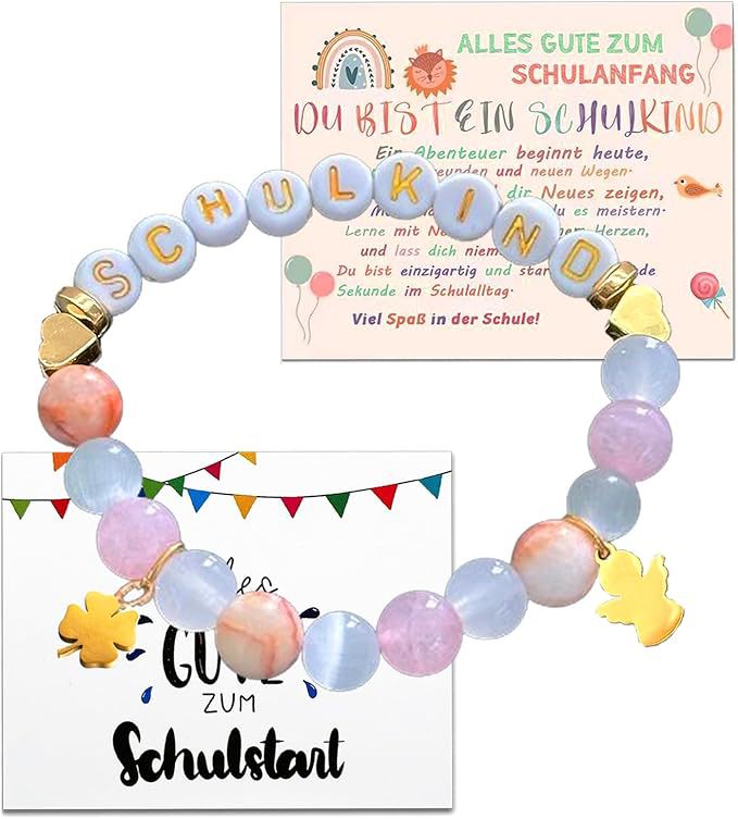 Wholesale School Season Girl Bracelet Red Striped Agate Pink Crystal Alphabet Bead  Unicorn Bracelet