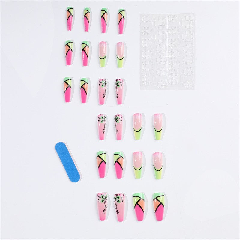 Wholesale 24pcs/box Glitter Nail Stickers Ballet Nails Clover Wearable Nails Press-on Nail Set ACC-NS-Diqin008