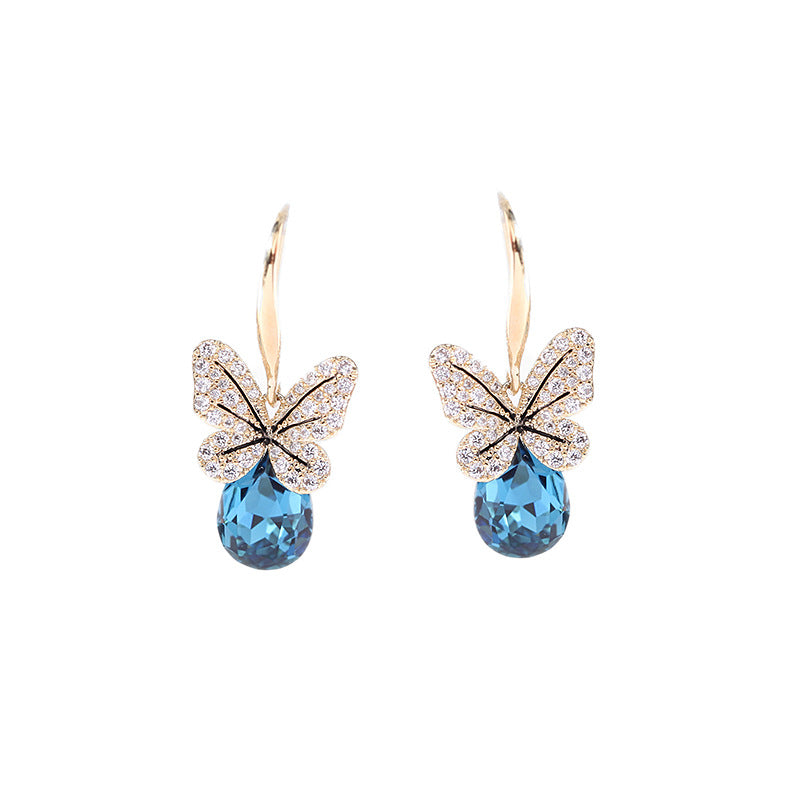 Wholesale Micro Zirconia Blue Crystal Butterfly Earrings