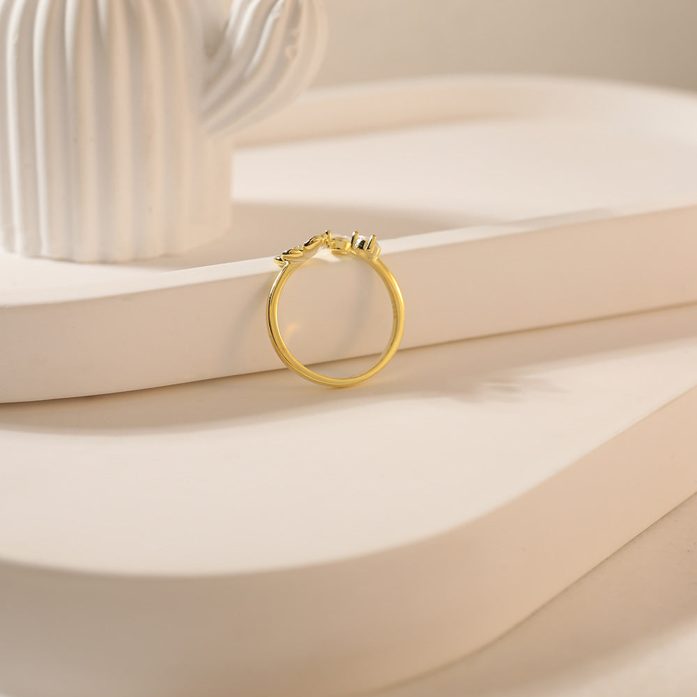 Wholesale 925 Silver Exquisite Diamond Drop Glaze Green Flower Mori Style Refreshing Ring