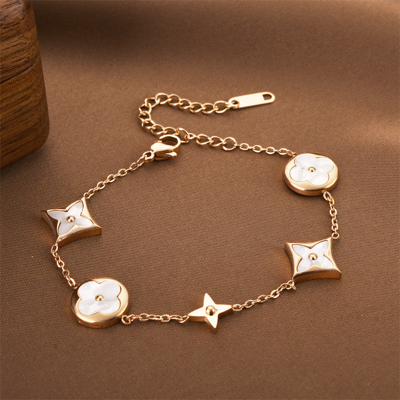 Wholesale Four Leaf Clover White Five Flower Stainless Steel Bracelet ACC-BT-Quanx001