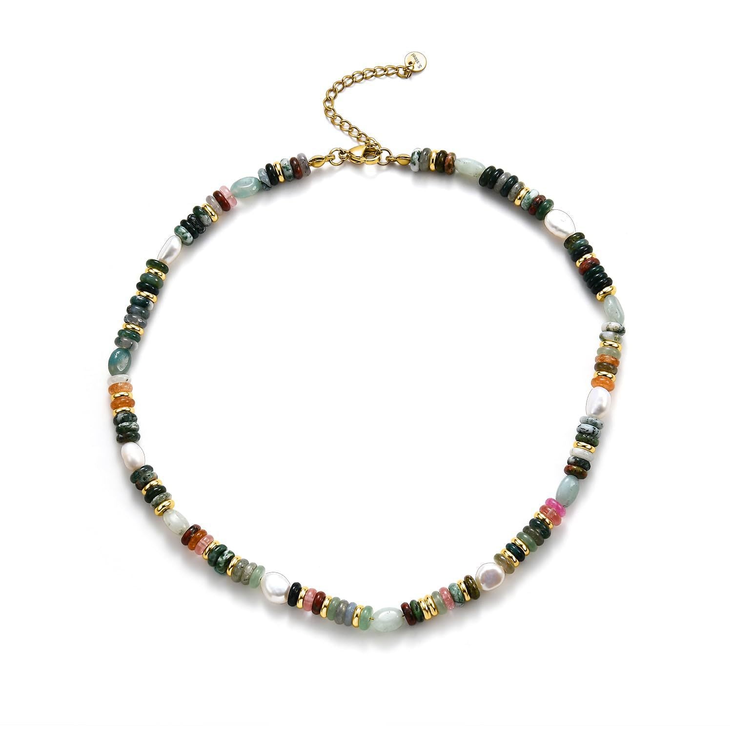 Wholesale Bohemian Style Mixed Color Natural Stone Abacus Beads  Necklace Clavicle Chain