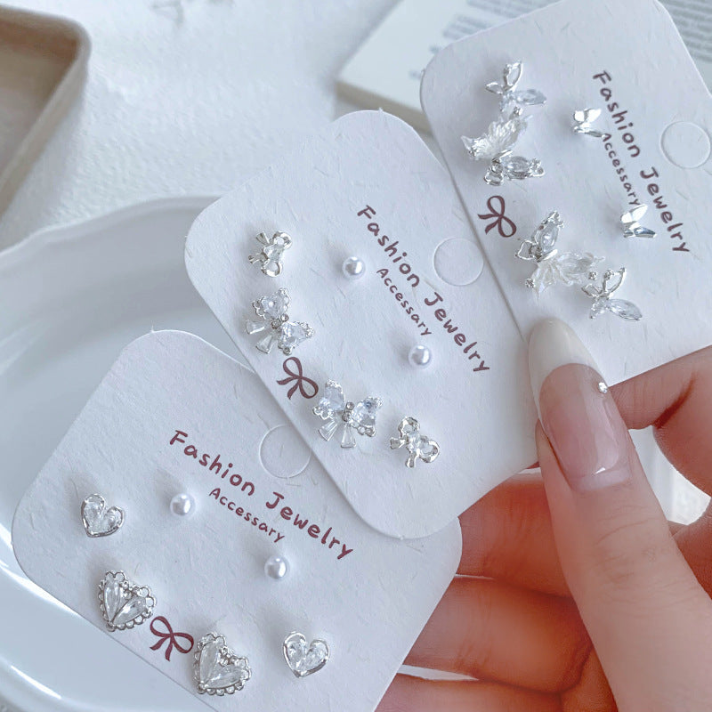 Wholesale Silver Inlaid Zircon Bow Earrings with Silver Needles  Sweet and Loving Elegant Earrings