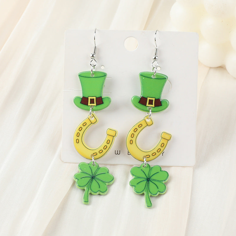 Wholesale Double Sided Acrylic St. Patrick's Day Green Hat Earrings