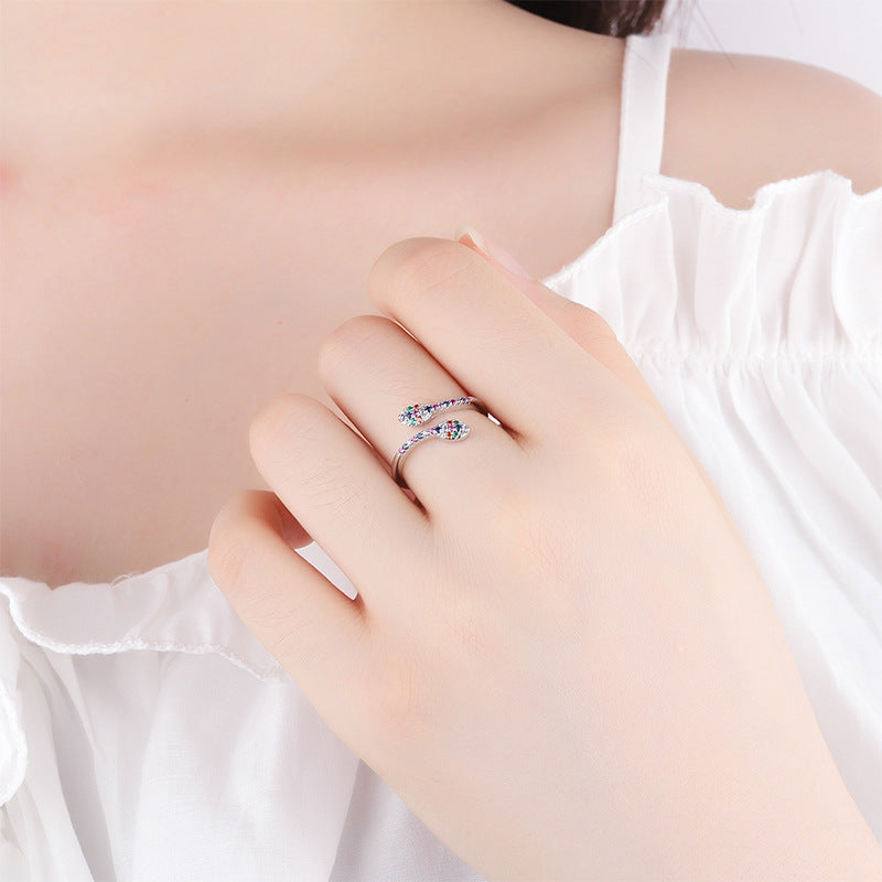 Wholesale diamond snake head s925 silver open ring
