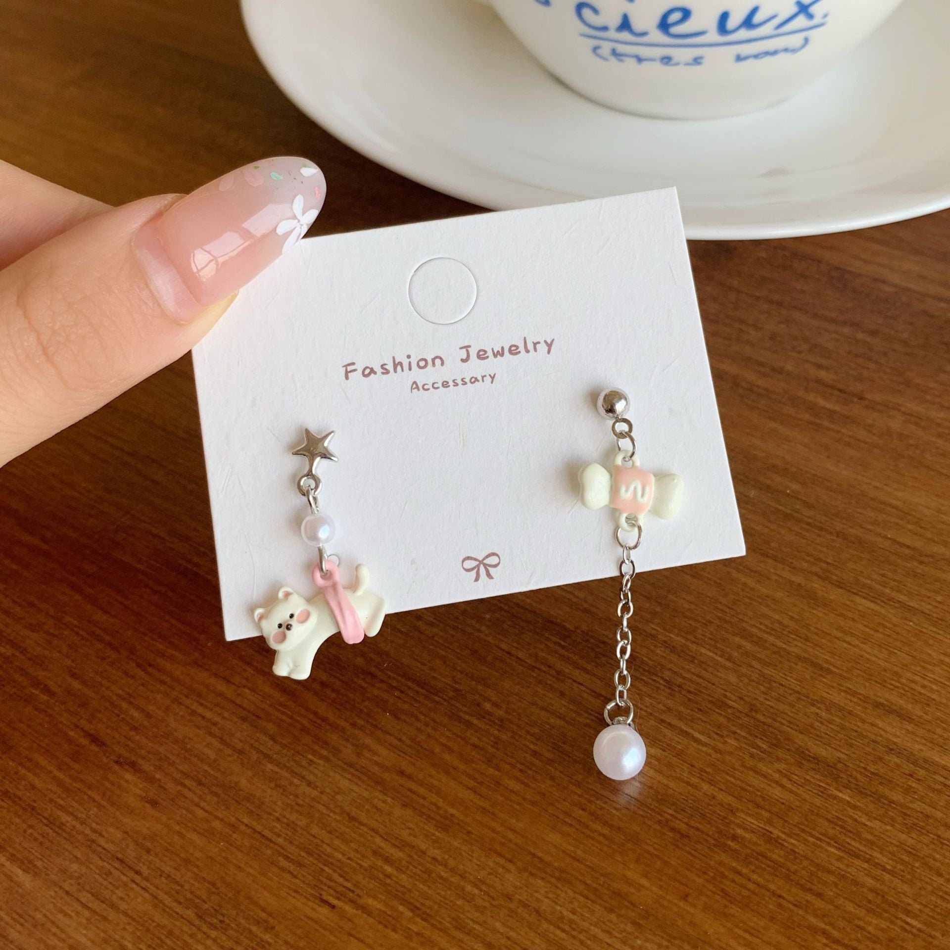 Wholesale Childlike and Cute Puppy Earrings with Tassels Silver Needles Earrings