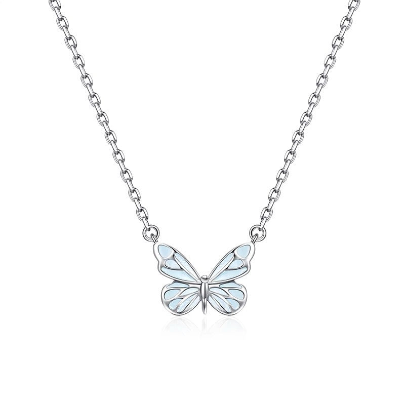 Wholesale Luminous Blue Butterfly Necklace Fashion Jewelry Accessory Zinc Alloy Electroplated Chic Party Gift