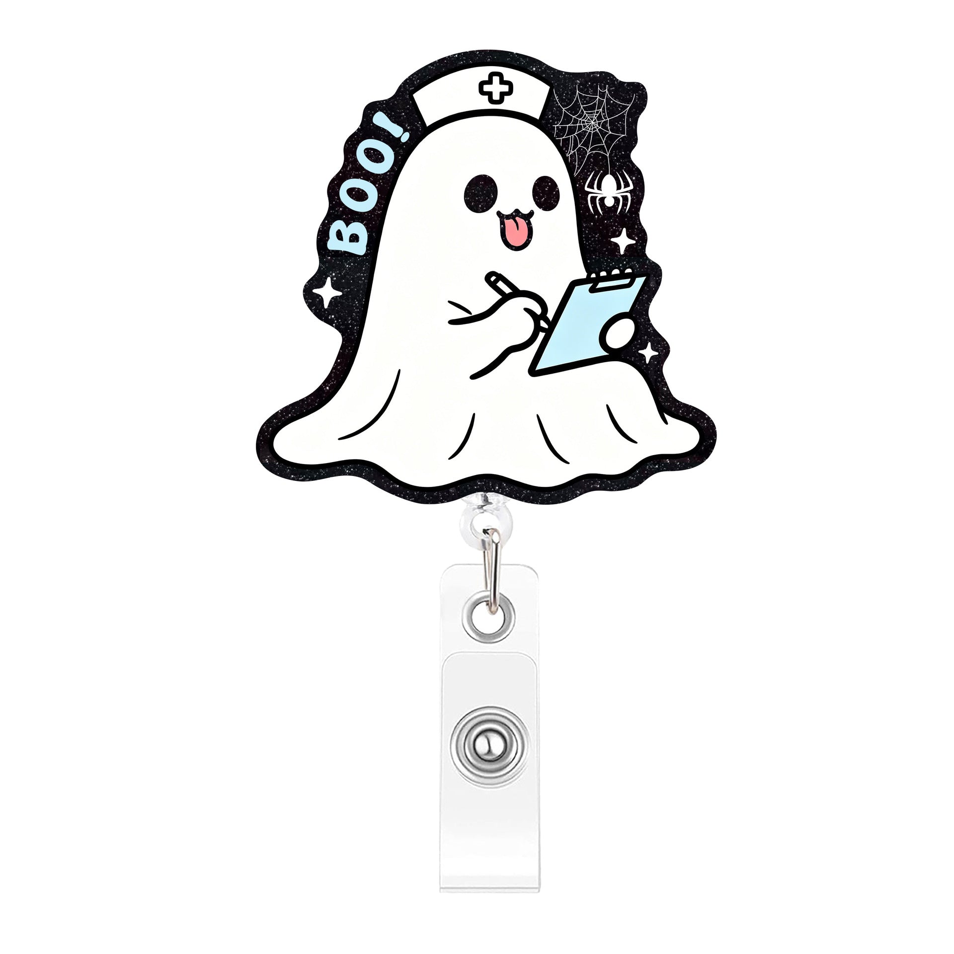 Wholesale  Boo Crew Ghost Nurse Retractable Badge Reel Fun Acrylic Charm For Keys Or ID Badge Boutique Resale Gift