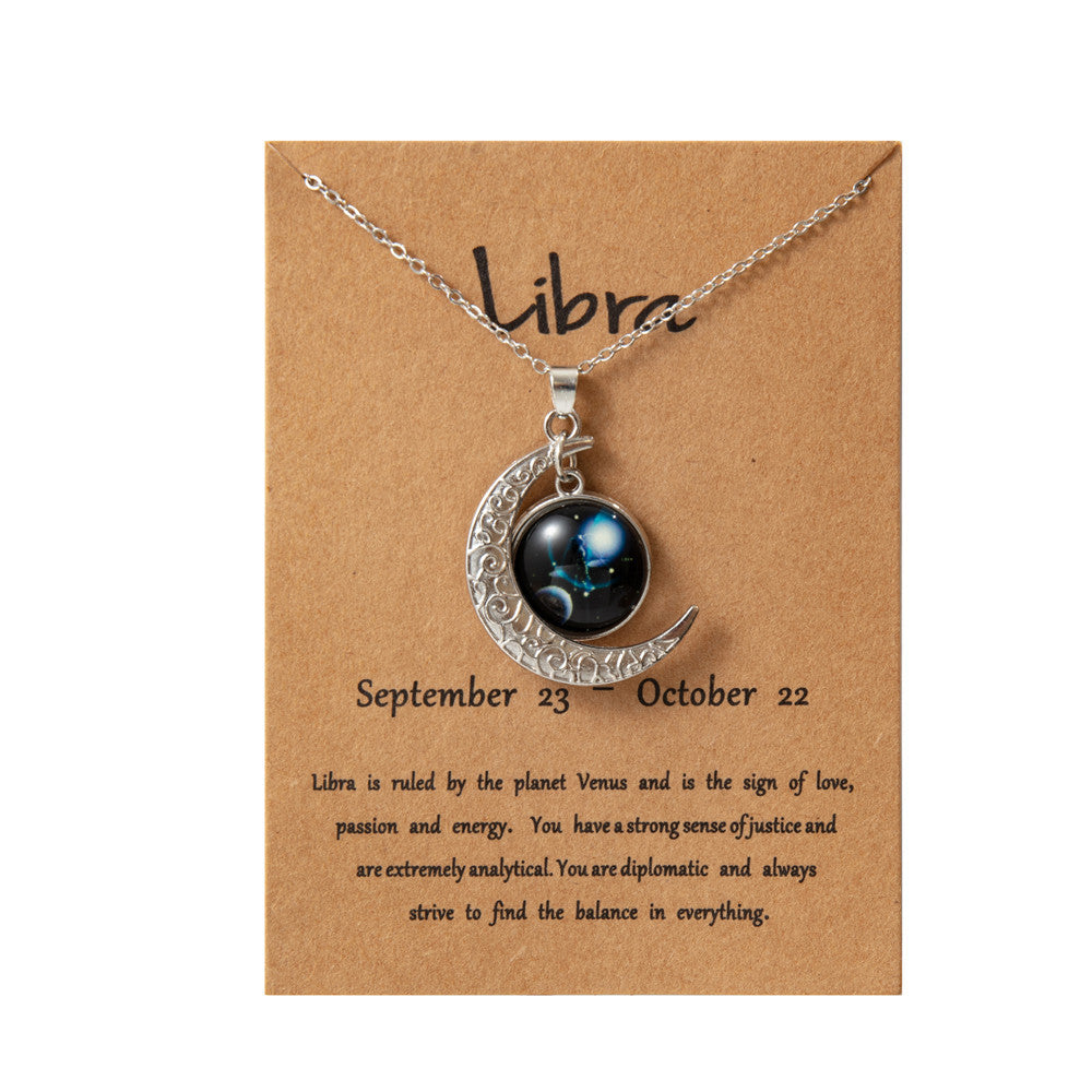 Wholesale Retro Luminous Contion Moon Pendant Necklace,  Zinc Alloy Glass,  Fashion Accessory for Women