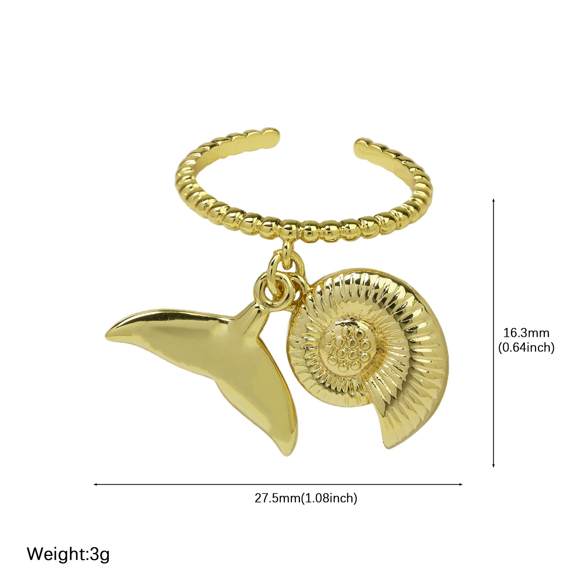 Wholesale  Brass  Beach Series Bohemian Starfish Conch Turtle Coconut Tree Opening Ring