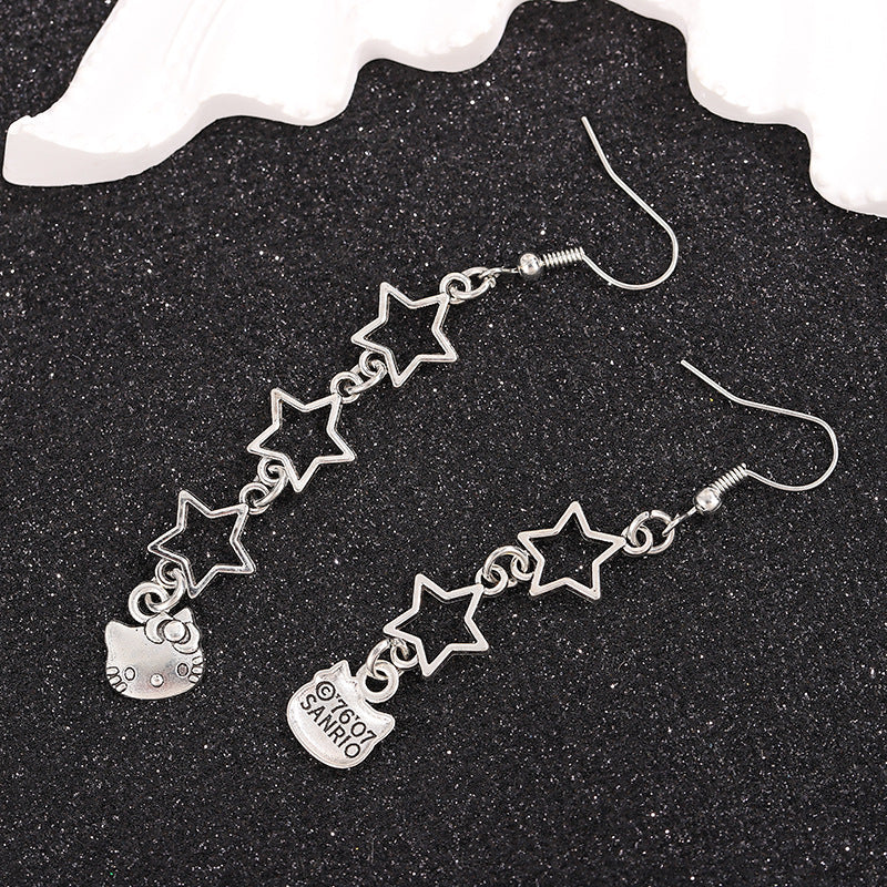 Wholesale Cartoon Cute Cat Star Asymmetric Ear Hook Earrings