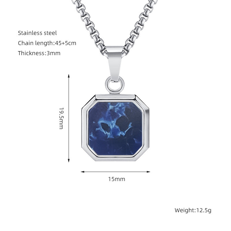 Wholesale  titanium steel hip-hop blue pine stone pendant  necklace jewelry