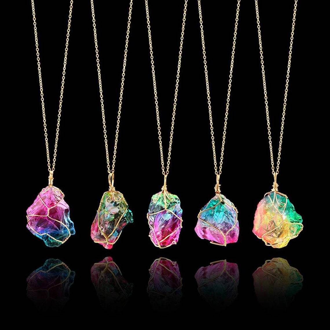 Wholesale Rainbow Stone Natural Stone Pendant Necklaces ACC-NE-Juna003