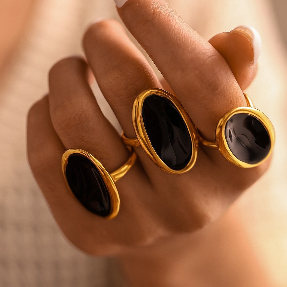 Wholesale  Oval Open Ring Light Luxury Drop Oil Stainless Steel Rings