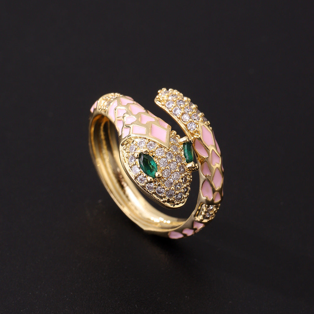 Wholesale  Gold-Plated Retro green eye snake ring