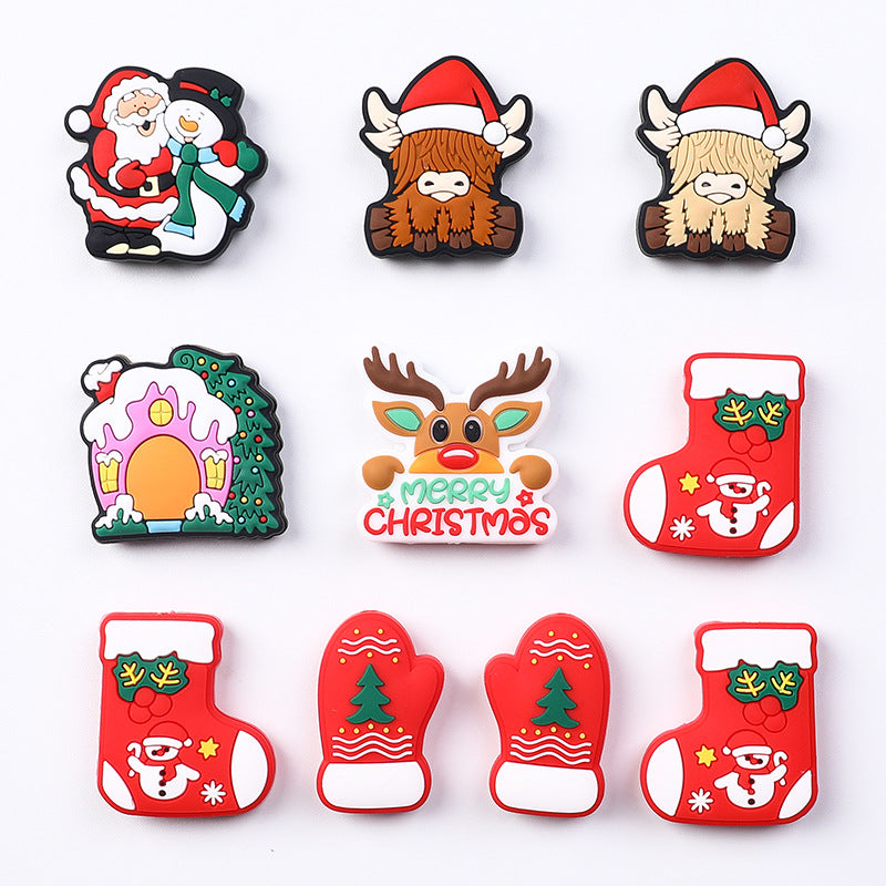 Wholesale 20pcs Christmas Santa Elk Silicone Focal Beads DIY Beaded Pen Accessories ACC-BDS-RongFa020