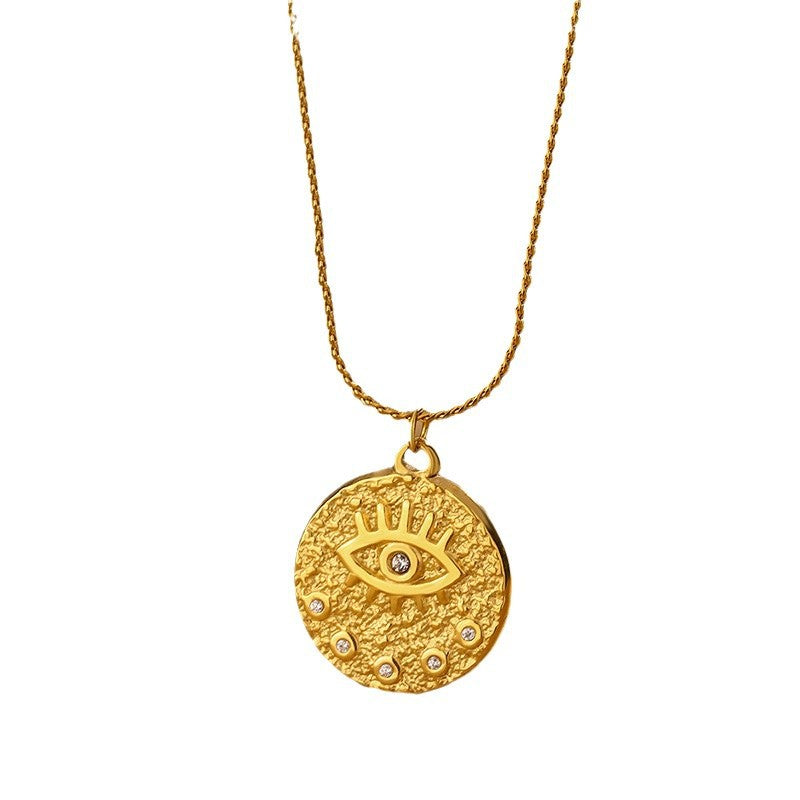 Wholesale stainless steel round evil eyes star and moon clavicle chain Necklace