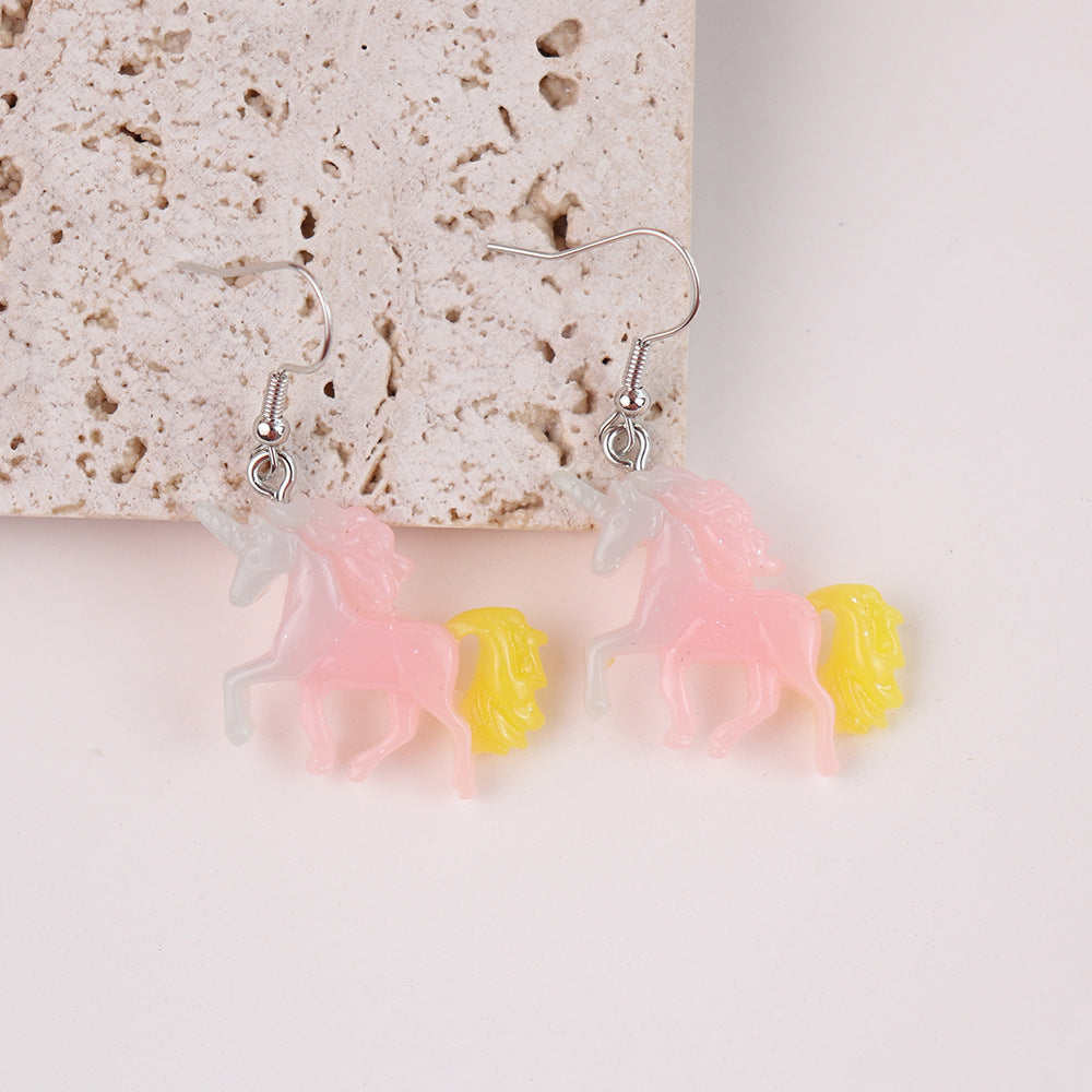 Wholesale  Cartoon Animal Jelly Color Unicorn Earrings