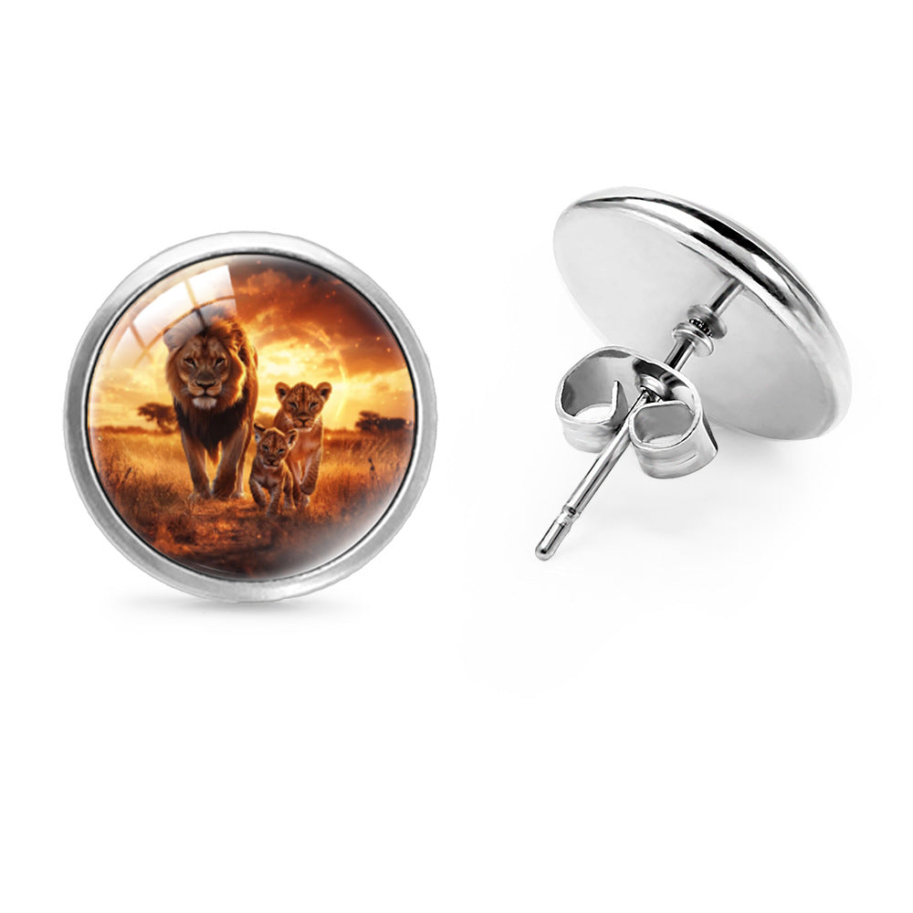 Wholesale Anime Lion Gem Round Stud Earrings