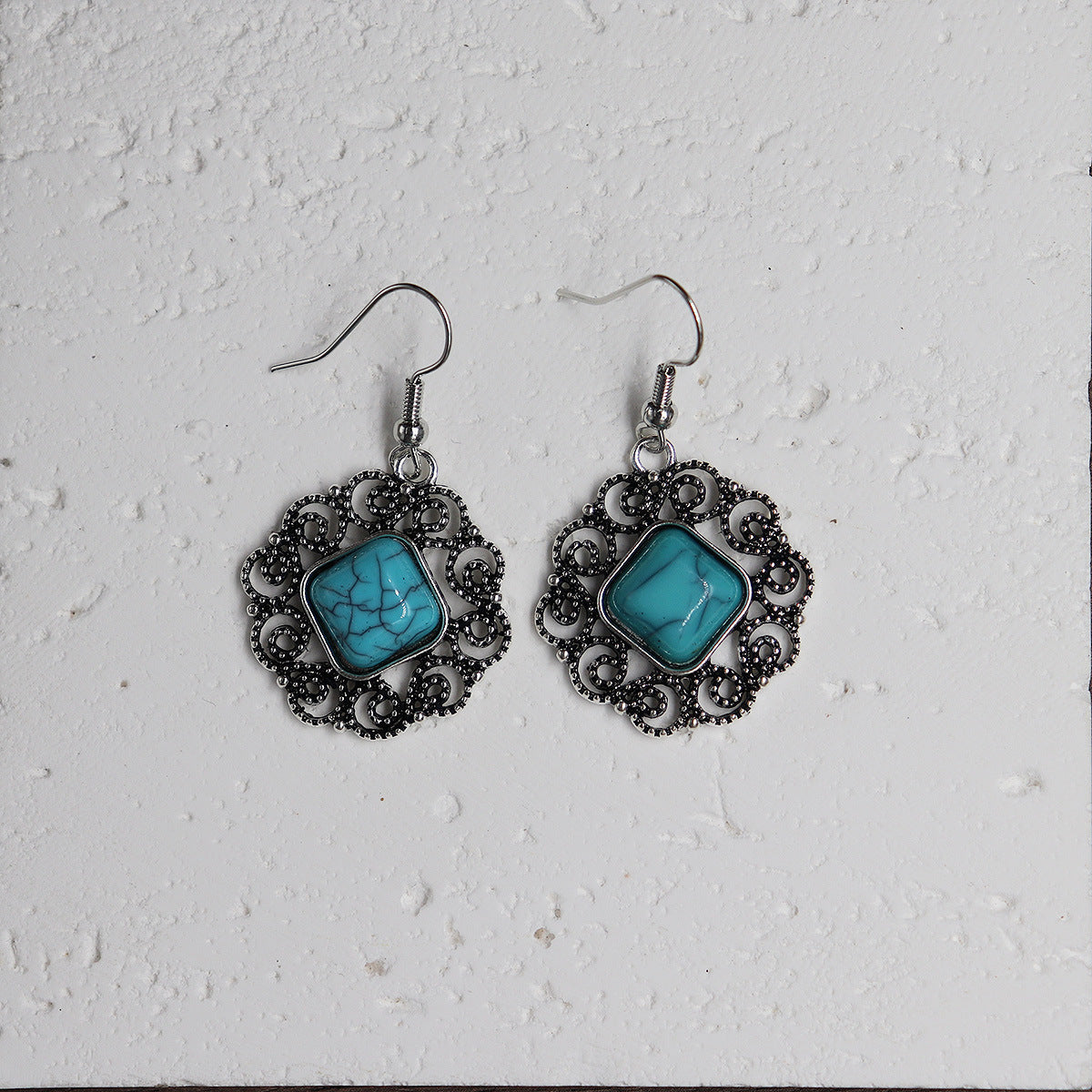 Wholesale Ethnic Style Alloy Drop Earrings with Imitation Turquoise – Trendy Beach Jewelry Accessory