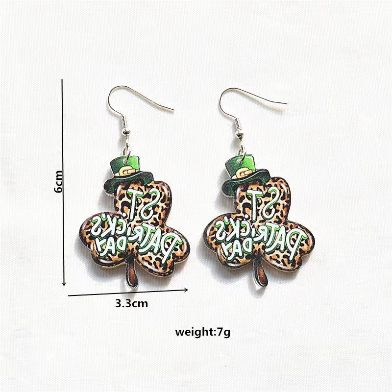 Wholesale St. Patrick's Day Shamrock Hat Leopard Acrylic Earrings